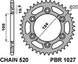 PBR ZĘBATKA TYLNA 1027 42 C45 DUCATI MONSTER 695/800 JTR735.42 ŁAŃC. 520