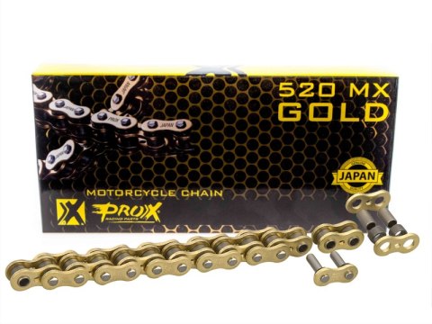 PROX ŁAŃCUCH NAPĘDOWY 520 MX GOLD BEZ O-R 120 OGNIW ZŁOTY OTWARTY + ZAPINKA