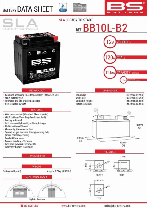 BS AKUMULATOR BB10L-B2 12V 11AH 136X91X146