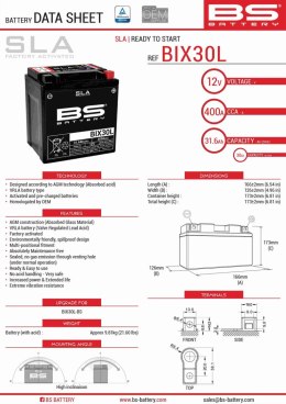 BS AKUMULATOR BIX30L 12V 30AH 166X125X175 BEZOBSŁUGOWY - ZALANY