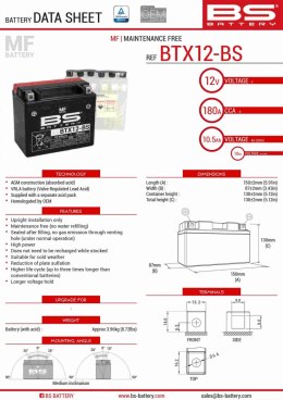 BS AKUMULATOR BTX12-BS YTX12-BS 12V 10AH 152X88X131 BEZOBSŁUGOWY -ELEKTROLI