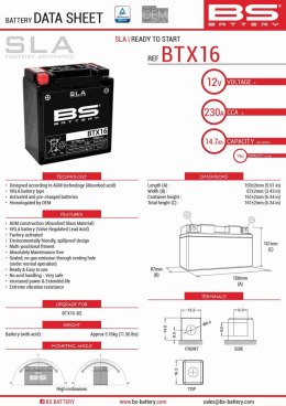 BS AKUMULATOR BTX16 12V 14AH 152X88X161