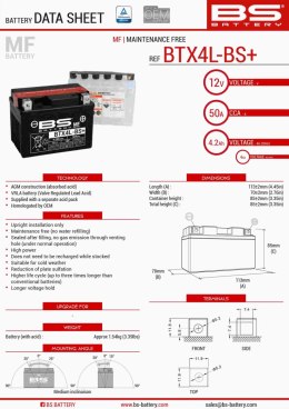 BS AKUMULATOR BTX4L-BS+ 12V 4AH 113X70X85