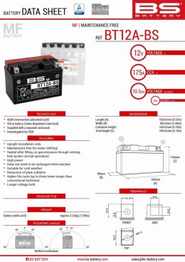BS AKUMULATOR BT12A-BS YT12A-BS 152X88X106 12V 10AH BEZOBSŁUGOWY -ELEKTROLI
