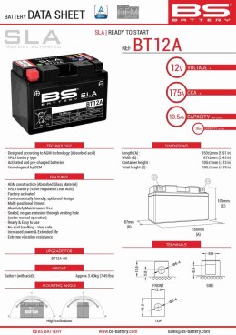 BS AKUMULATOR BT12A 152X88X106 12V 10AH BEZOBSŁUGOWY - ZALANY