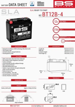 BS AKUMULATOR BT12B-4 151X70X130 12V 10AH BEZOBSŁUGOWY - ZALANY
