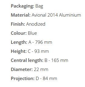 TOMMASELLI (DOMINO) KIEROWNICA ALU 22MM NISKA Z POPRZECZKĄ KOLOR NIEBIESKI