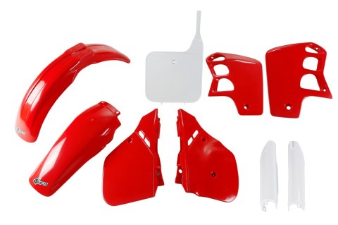UFO 2024/11 KOMPLET PLASTIKÓW (FULL KIT) Z OSŁONAMI TELESKOPÓW (AMORTYZATORÓW) HONDA CR 500 '89-'90 KOLOR OEM (CZERWONY/BIAŁY) (