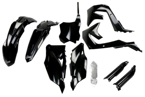 UFO 2024/11 KOMPLET PLASTIKÓW (FULL KIT) Z OSŁONAMI TELESKOPÓW (AMORTYZATORÓW) KAWASAKI KXF 250 '21-24, KXF 450 '19-23 KOLOR CZA