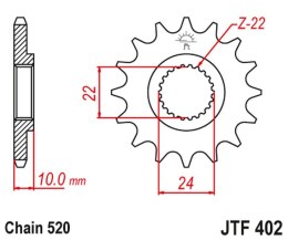 JT ZĘBATKA PRZÓD 402 16 Z GUMĄ BMW F 650 94- 15, APRILIA PEGASO 650 98- 04
