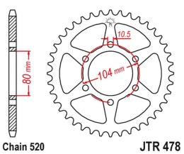 JT ZĘBATKA TYLNA 478 43 KAWASAKI ZX6R 05-13