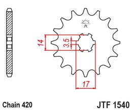 JT ZĘBATKA PRZEDNIA 504 14 KAWASAKI Z125 PRO BR125 17-18 50414JT ŁAŃC. 420