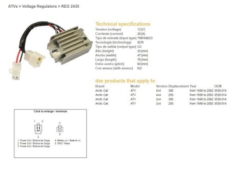 DZE REGULATOR NAPIĘCIA ARCTIC CAT 300 98-02 12V20A DZE REGULATOR NAPIĘCIA ARCTIC CAT 300 98-02 12V20A