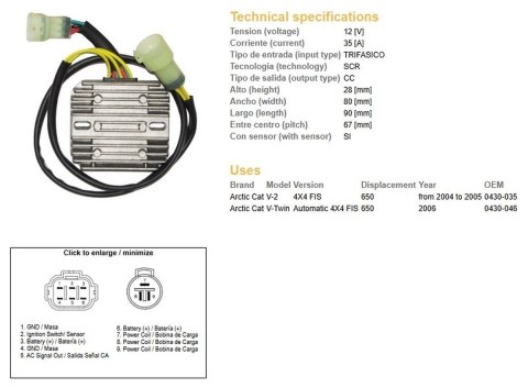 DZE REGULATOR NAPIĘCIA ARCTIC CAT 650 04-06