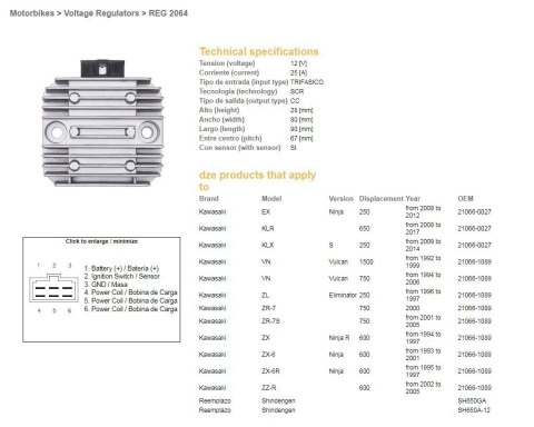 DZE REGULATOR NAPIĘCIA KAWASAKI ZZR 600 ZX6R 95-97 DZE REGULATOR NAPIĘCIA KAWASAKI ZZR 600 ZX6R 95-97