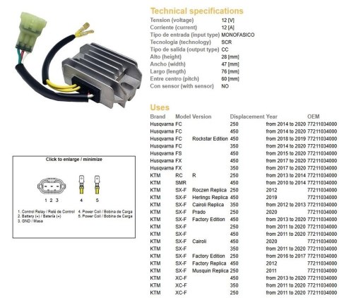 DZE REGULATOR NAPIĘCIA KTM SXF/XCF 250/350/450 11- DZE REGULATOR NAPIĘCIA KTM SXF/XCF 250/350/450 11-
