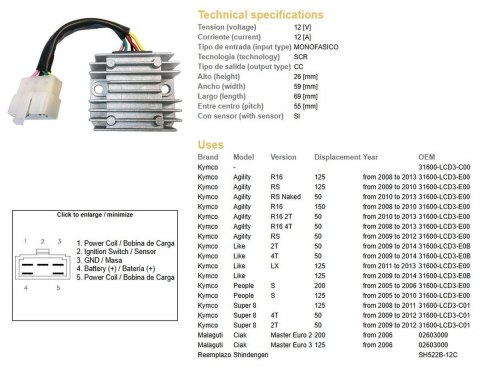DZE REGULATOR NAPIĘCIA KYMCO SUPER 8 50/125 08-12