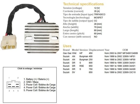 DZE REGULATOR NAPIĘCIA SUZUKI AN/250/400 99-02