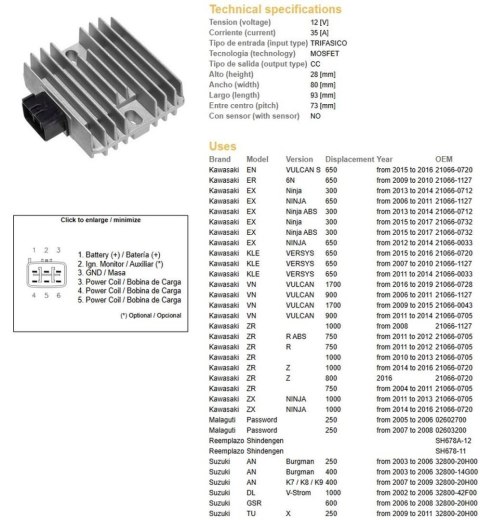 DZE REGULATOR NAPIĘCIA SUZUKI DL 1000V 02-06
