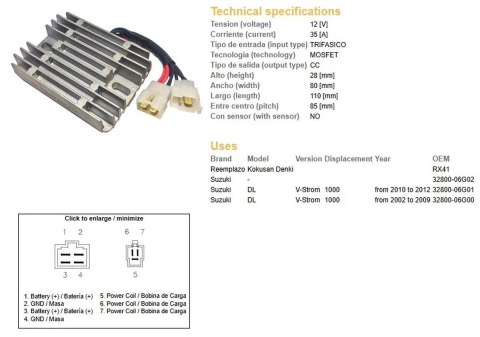 DZE REGULATOR NAPIĘCIA SUZUKI DL1000 V-STROM 02-12
