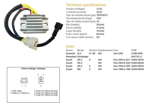 DZE REGULATOR NAPIĘCIA SUZUKI DRZ 400/E/S 00-17