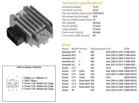 DZE REGULATOR NAPIĘCIA SUZUKI LTZ250 04-09 DZE REGULATOR NAPIĘCIA SUZUKI LTZ250 04-09