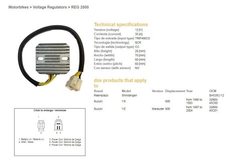 DZE REGULATOR NAPIĘCIA SUZUKI VX800 90-93 DZE REGULATOR NAPIĘCIA SUZUKI VX800 90-93