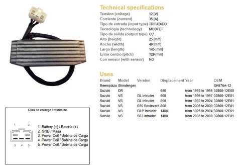 DZE REGULATOR NAPIĘCIA SUZUKI VS 1400 96-09