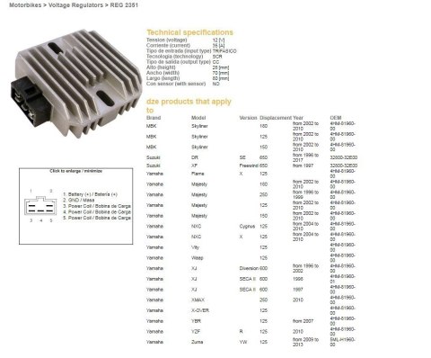 DZE REGULATOR NAPIĘCIA YAMAHA XJ600 DIVERSION 96- DZE REGULATOR NAPIĘCIA YAMAHA XJ600 DIVERSION 96-