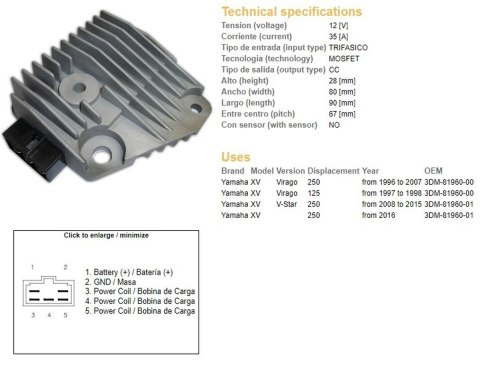 DZE REGULATOR NAPIĘCIA YAMAHA XV 125 VIRAGO 97-98