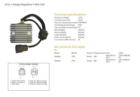 DZE REGULATOR NAPIĘCIA YAMAHA YFM 300 GRIZZLY DZE REGULATOR NAPIĘCIA YAMAHA YFM 300 GRIZZLY
