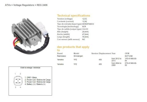 DZE REGULATOR NAPIĘCIA YAMAHA YFZ450 04-09 DZE REGULATOR NAPIĘCIA YAMAHA YFZ450 04-09