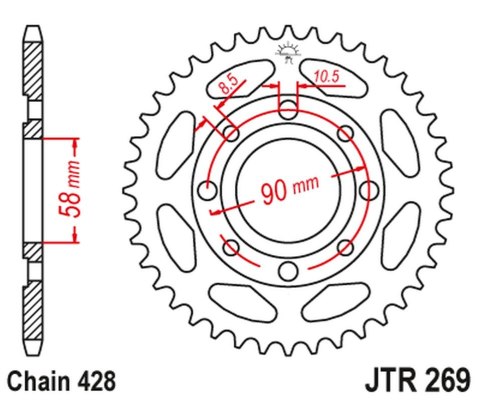 JT ZĘBATKA TYLNA 269 47 HONDA CG 125 '02-'05, CM 125 '82-'97, CB 125T '82-'88, DAELIM VC 125 '96-'99 (26947JT) (ŁAŃC. 428)