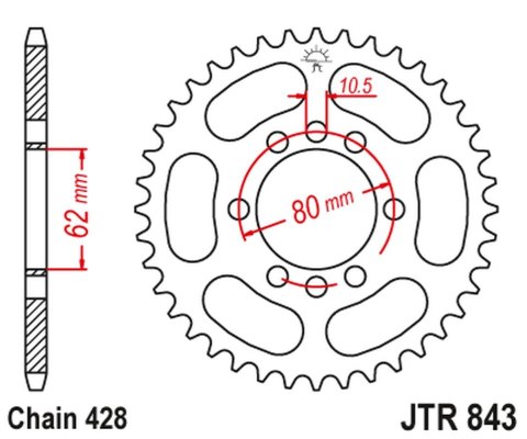 JT ZĘBATKA TYLNA 843 48 YAMAHA DT 80LC '83-84, DT 125 LC (-1), SR 125 '80-'94 (-1) (84348JT) (ŁAŃC. 428)