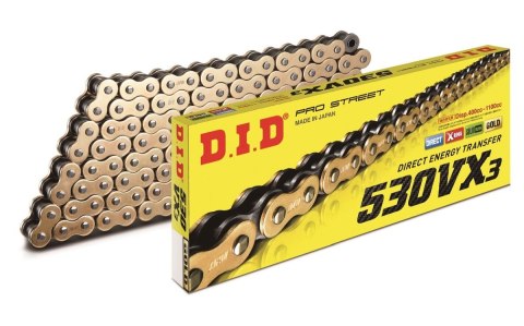 DID ŁAŃCUCH NAPĘDOWY 50(530)VX3GB-124 (124 OGNIW) X-RING ZŁOTY (OTWARTY + ZAKUWKA) (50VX3GB-124)