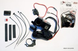 BIKETEC MOTOCYKLOWE GNIAZDO ZAPALNICZKI Z DWOMA GNIAZDAMI USB Z BEZPIECZNIKIEM MONTAŻ NA KIEROWNICĘ - MUS04