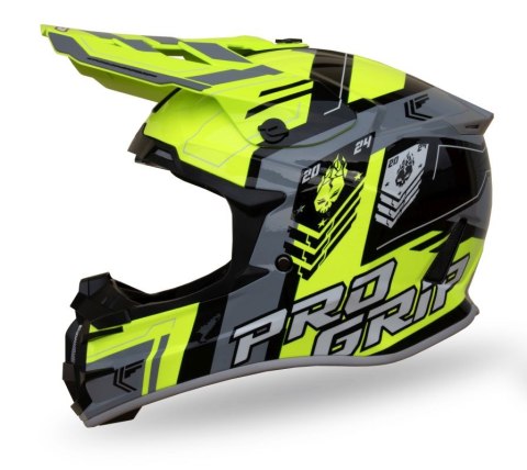 PROGRIP KASK CROSS PG3080 SPIRITS KOLOR ŻÓŁTY FLUO CZARNY SZARY ROZM. L (380-347) ( HOMOLOGACJA ECE 22R06, ZAPIĘCIE DD )
