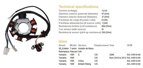 DZE UZWOJENIE ALTERNATORA STATOR YAMAHA YBR 125 '06-'12 (OEM 5VL-H5510-00) DZE UZWOJENIE ALTERNATORA STATOR YAMAHA YBR 125 '06-'12 (OEM 5VL-H5510-00)