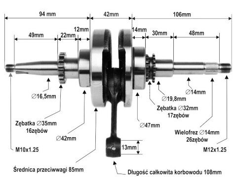 WAŁ KORBOWY GY6 50/80CC 4T KINGWAY, KYMCO, PEUGEOT, ROMET, ZIPP I INNE WAŁ KORBOWY GY6 50/80CC 4T KINGWAY, KYMCO, PEUGEOT, ROMET, ZIPP I INNE