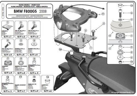 KAPPA STELAŻ KUFRA CENTRALNEGO BMW F 650GS/F 800GS 08-11 Z PŁYTĄ MONOKEY KAPPA STELAŻ KUFRA CENTRALNEGO BMW F 650GS/F 800GS 08-11 Z PŁYTĄ MONOKEY
