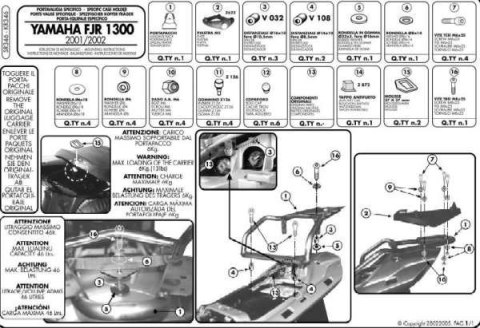 KAPPA STELAŻ KUFRA CENTRALNEGO YAMAHA FJR 1300 (01-05) ( Z PŁYTĄ MONOKEY )