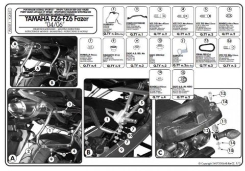 KAPPA STELAŻ KUFRÓW BOCZNYCH MONOKEY SIDE YAMAHA FZ6 / FAZER (04-06)