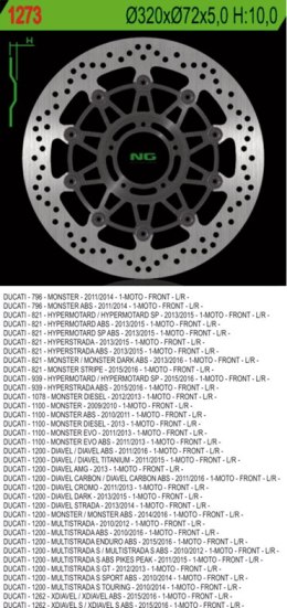 NG TARCZA HAMULCOWA PRZÓD DUCATI 796 821 1078 1100