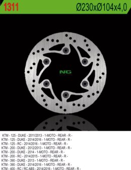 NG TARCZA HAMULCOWA TYŁ KTM DUKE 125/200/390 '11-'20, RC 200/390 '14-'20