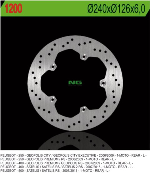 NG TARCZA HAMULCOWA TYŁ PEUGEOT 250/400/500 (240X126X60) (5X6,5MM)