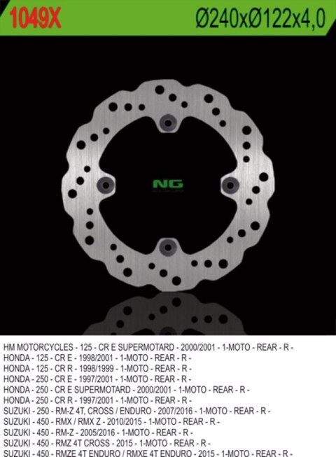 NG TARCZA HAMULCOWA TYŁ RMZ 450 05-20, CR 125 98-99, 250 97-01, 07-18 240X122X4 WAVE