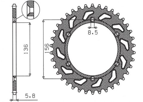 SUNSTAR ZĘBATKA TYLNA 702 49 HUSQVARNA SMS 125 '01-12, SUZUKI DR 250