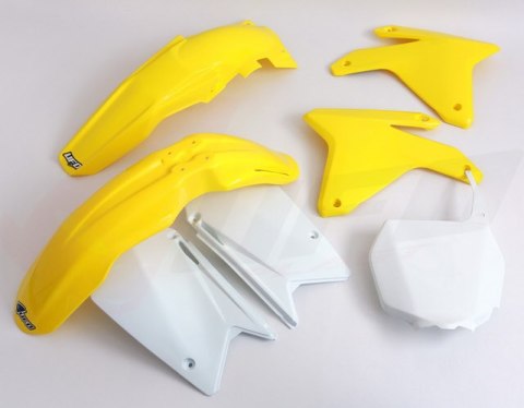 UFO KOMPLET PLASTIKÓW SUZUKI RMZ 450 05-06 KOLOR OEM BIAŁY/ŻÓŁTY SU404E999