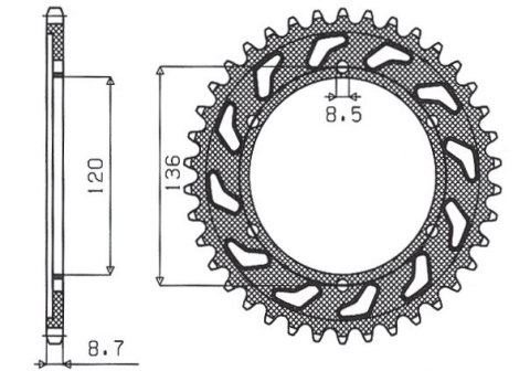 SUNSTAR ZĘBATKA TYLNA 864 44 YAMAHA XJ 600 H,N 84-91, YX 600 RADIAN 86-87