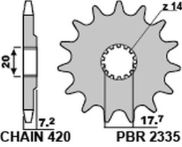 PBR ZĘBATKA PRZEDNIA 2335 14 18NC YAMAHA YZ 65 18-20 ŁAŃC. 420 JTF1558.14